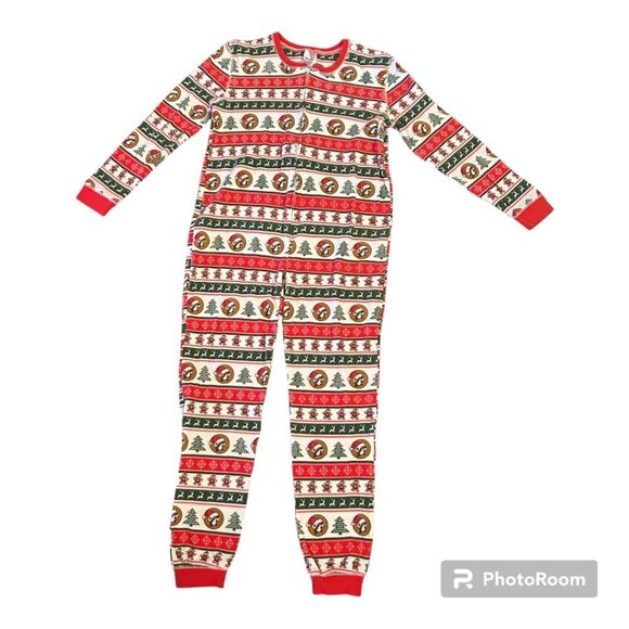 Buc-ee's Striped Christmas Adult Large Beaver Logo Long John Pajamas - Picture 1 of 12